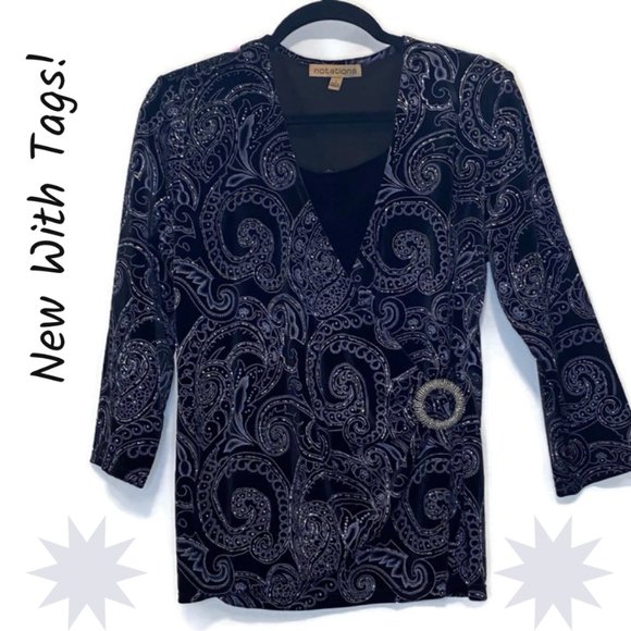 Notations Tops - 💰2/$8💰NWT* Sparkly Velvet Faux Wrap  Top-L